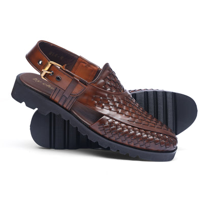 Brown Leather Woven High Sole Kheri