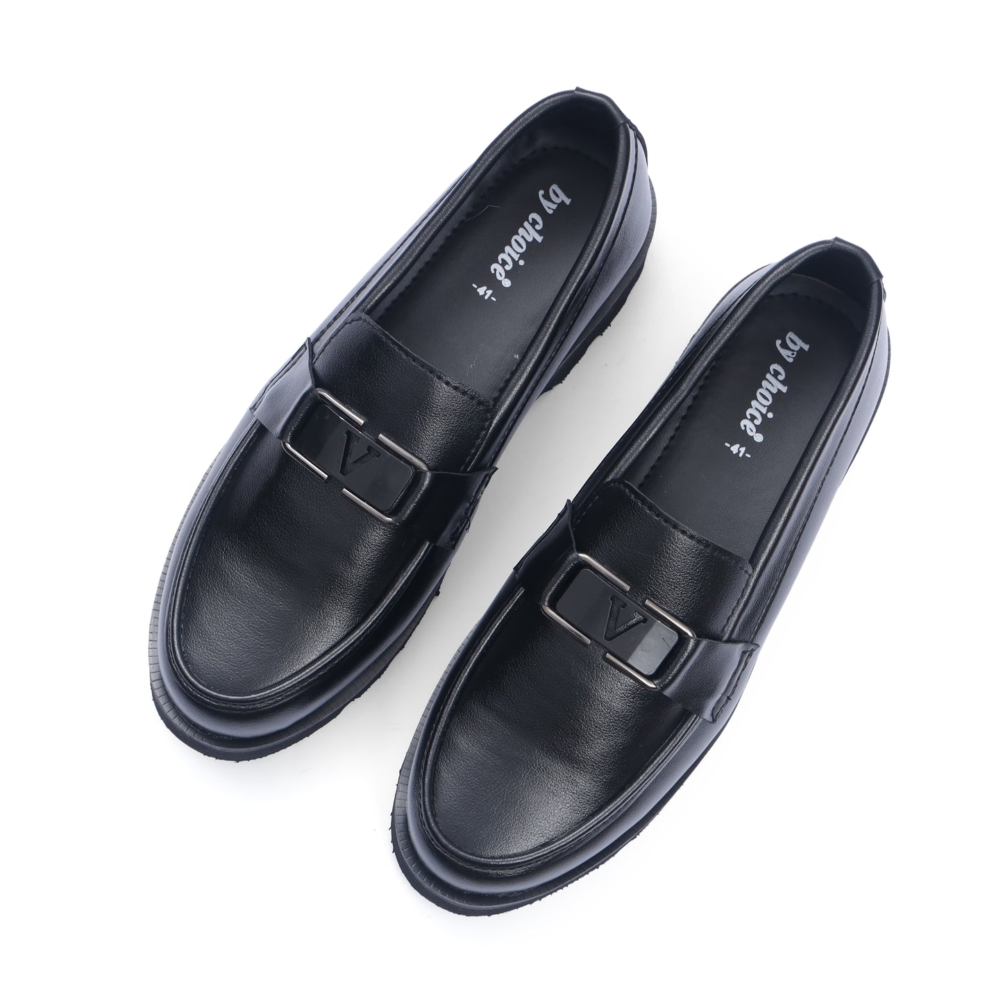 Black V-Buckle High Sole Urban Loafers