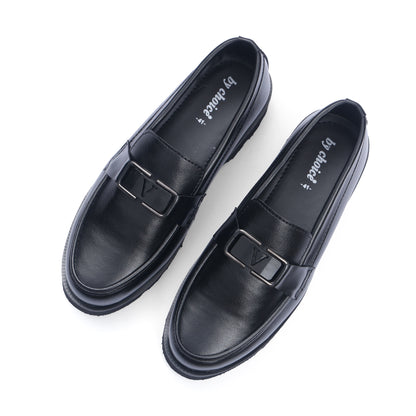 Black V-Buckle High Sole Urban Loafers