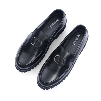Black Dior Buckle High Sole Loafers