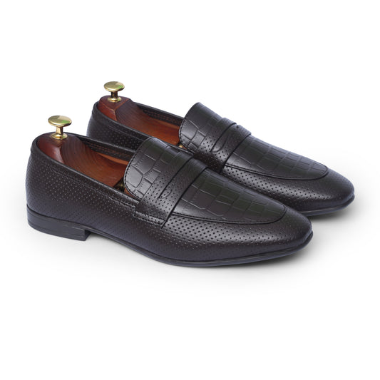Brown Leather Croc Penny strap Shoes