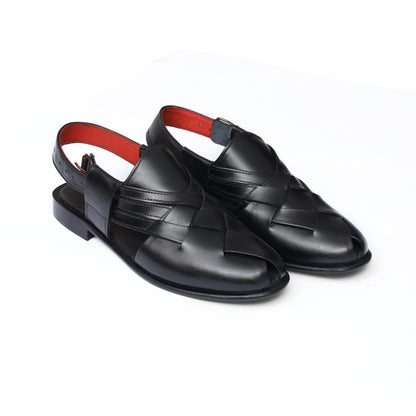 BLACK BRAIDED LEATHER CHAPPAL