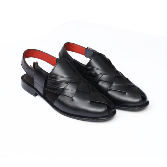 BLACK BRAIDED LEATHER CHAPPAL
