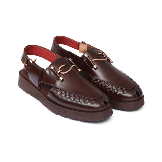 S BUCKEL BRAIDED BBROWN LEATHER CHAPPAL