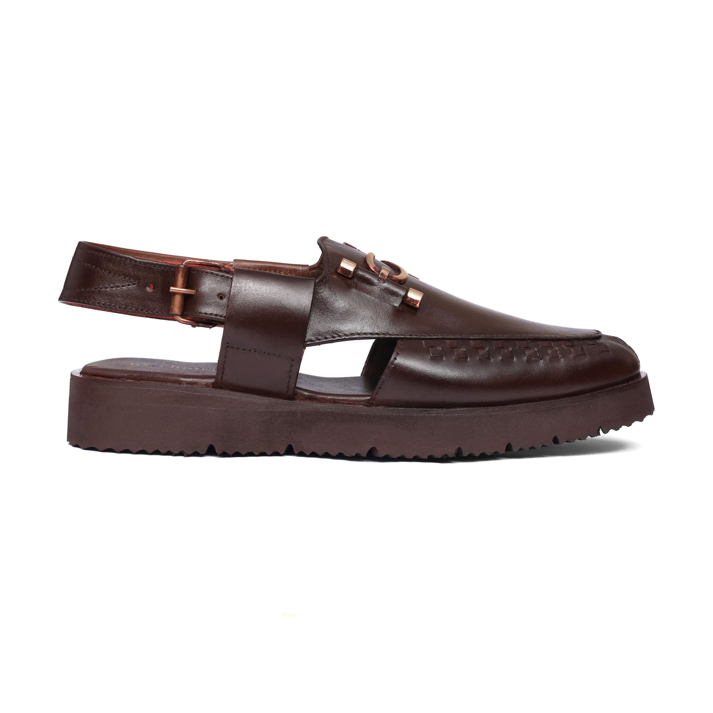 S BUCKEL BRAIDED BBROWN LEATHER CHAPPAL