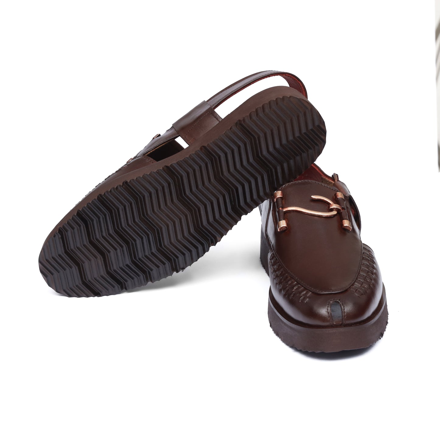 S BUCKEL BRAIDED BBROWN LEATHER CHAPPAL