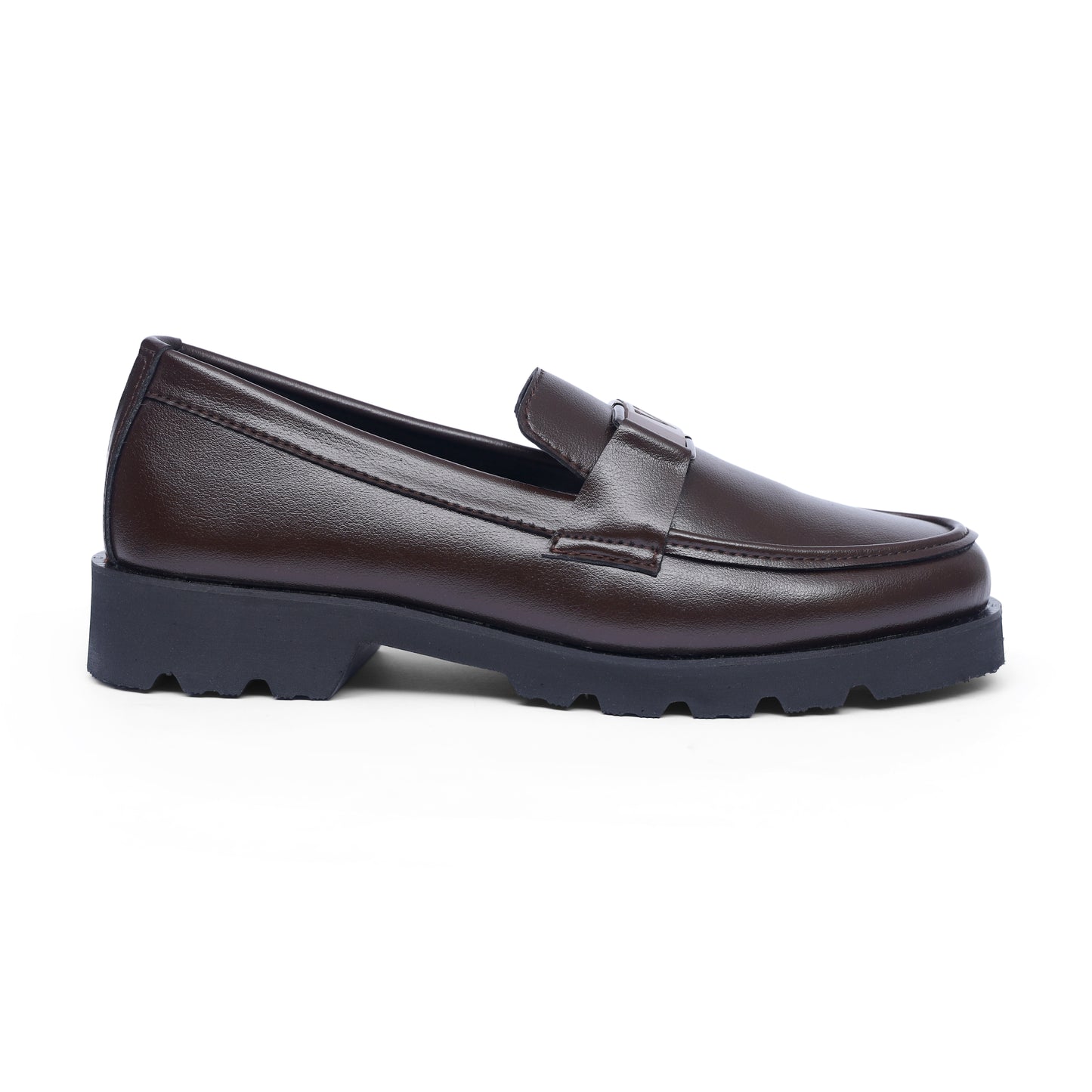 Brown V-Buckle High Sole Urban Loafers
