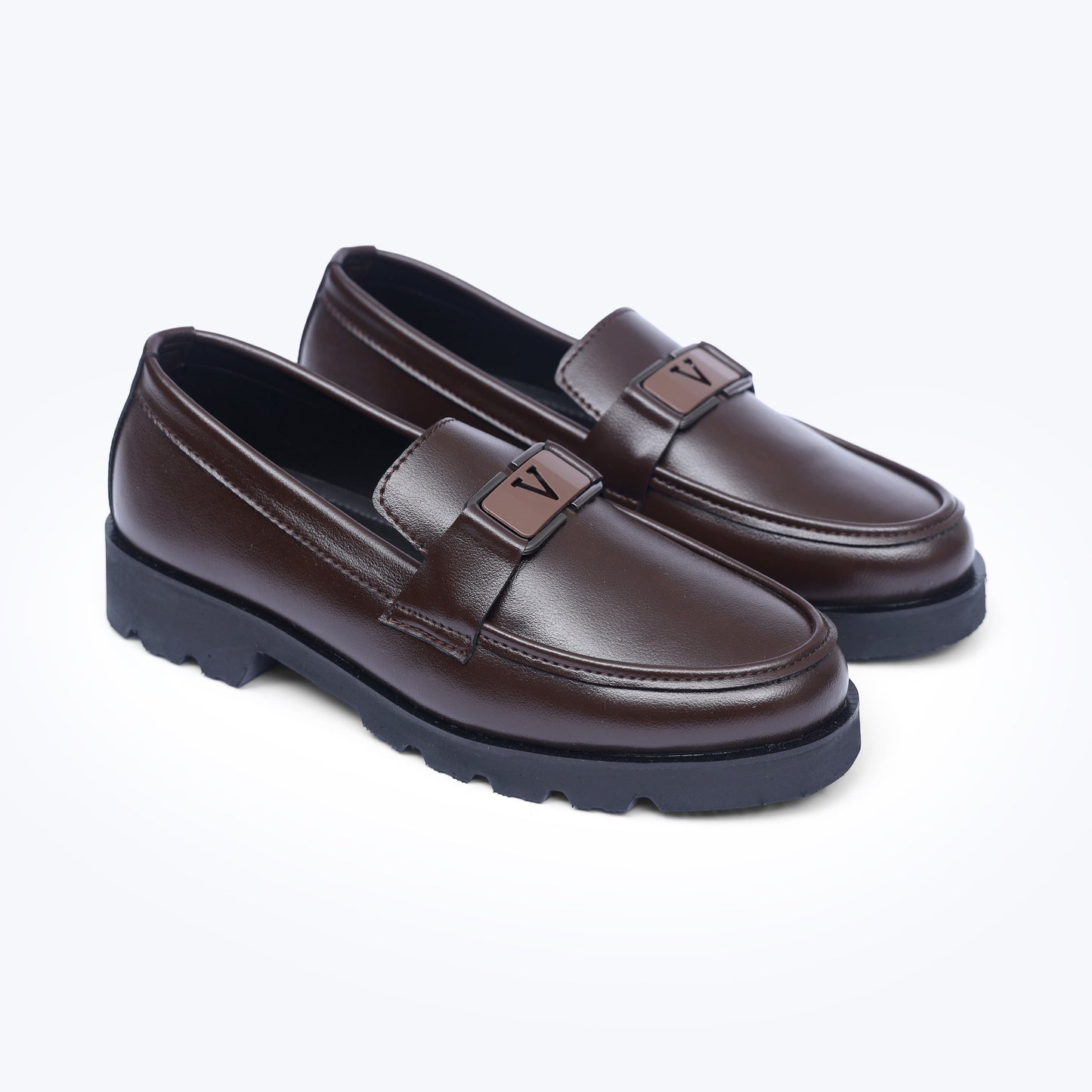 Brown V-Buckle High Sole Urban Loafers