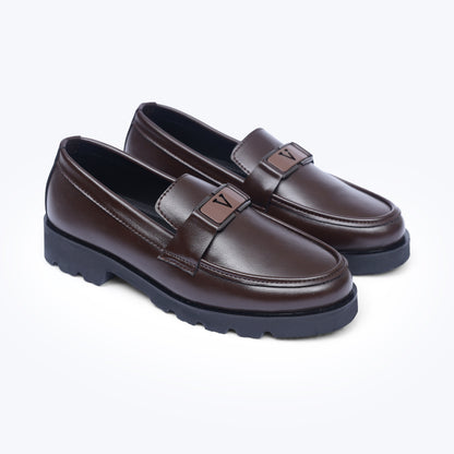 Brown V-Buckle High Sole Urban Loafers
