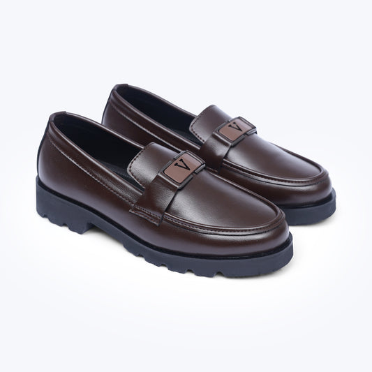 Brown V-Buckle High Sole Urban Loafers