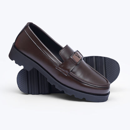 Brown V-Buckle High Sole Urban Loafers