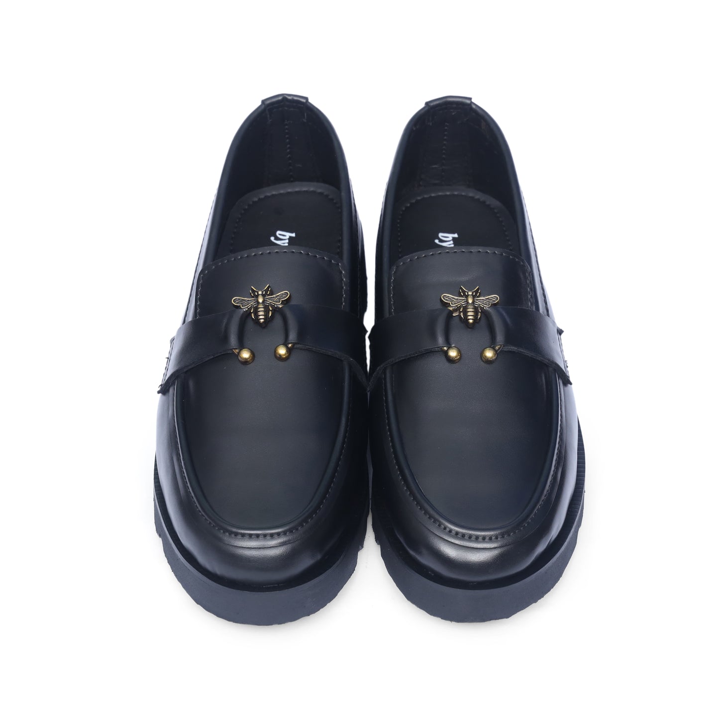 High Sole Black Bee Ring buckle Loafer