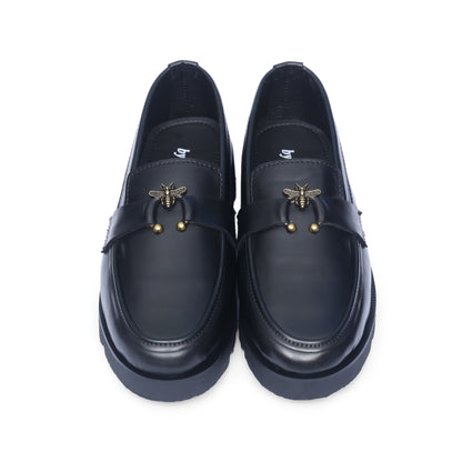 High Sole Black Bee Ring buckle Loafer