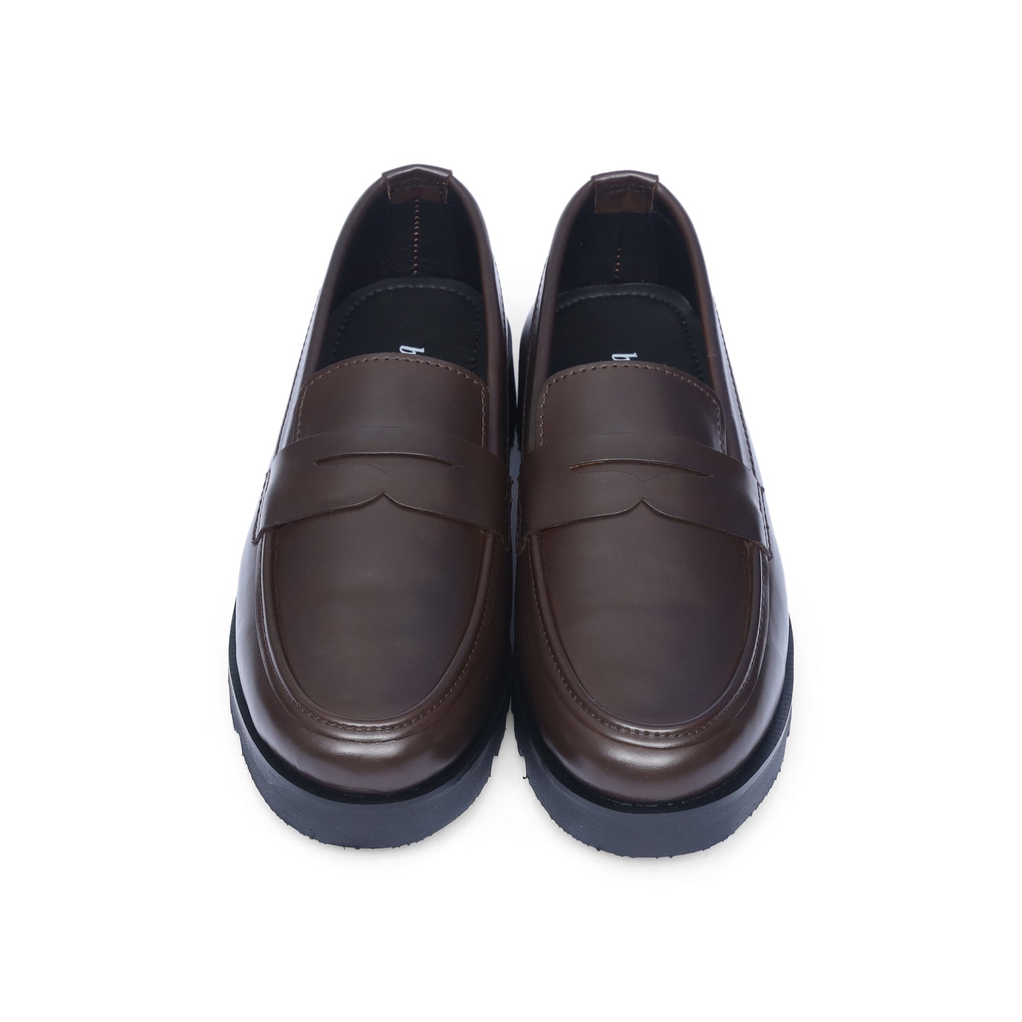 High sole brown penny strap loafer