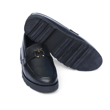 High Sole Black Bee Ring buckle Loafer