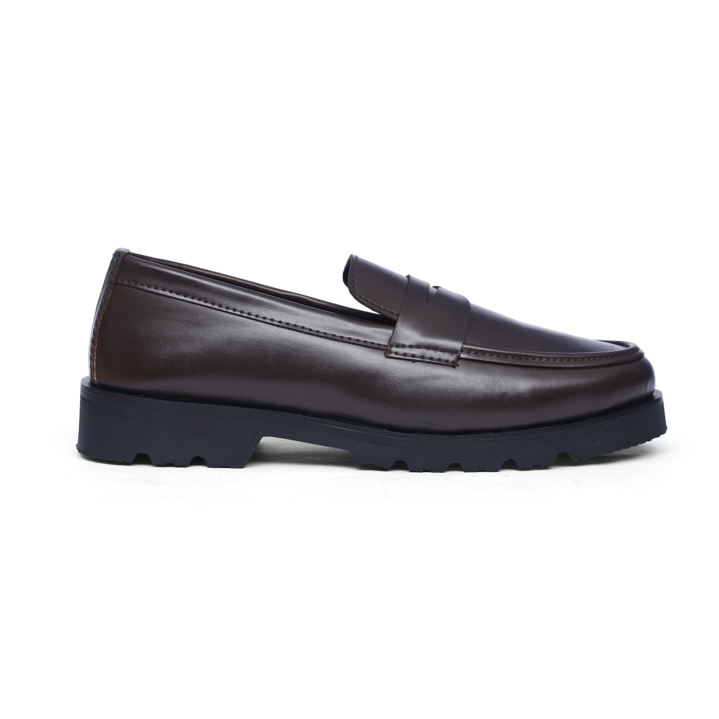High sole brown penny strap loafer