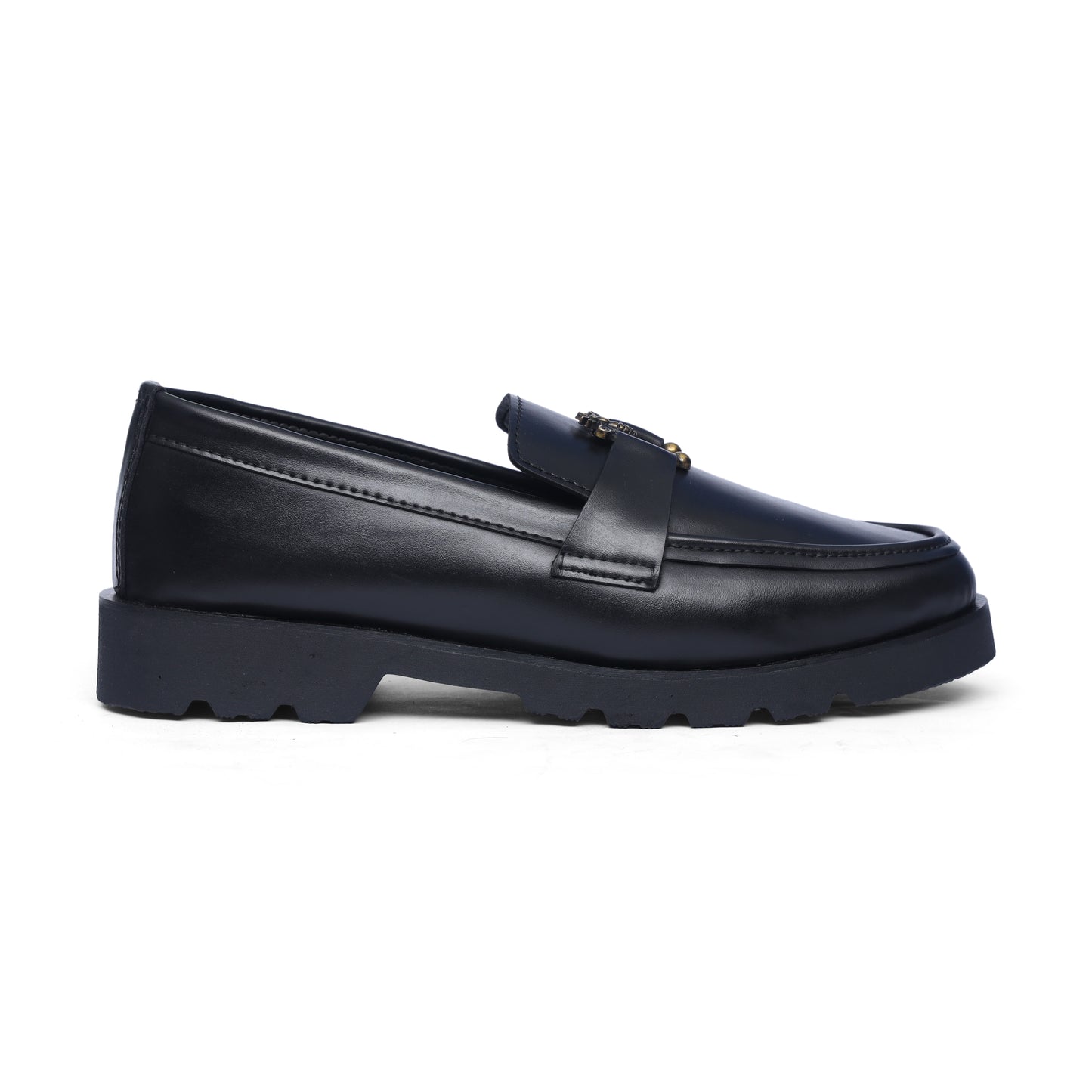 High Sole Black Bee Ring buckle Loafer