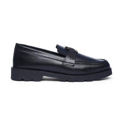 High Sole Black Bee Ring buckle Loafer