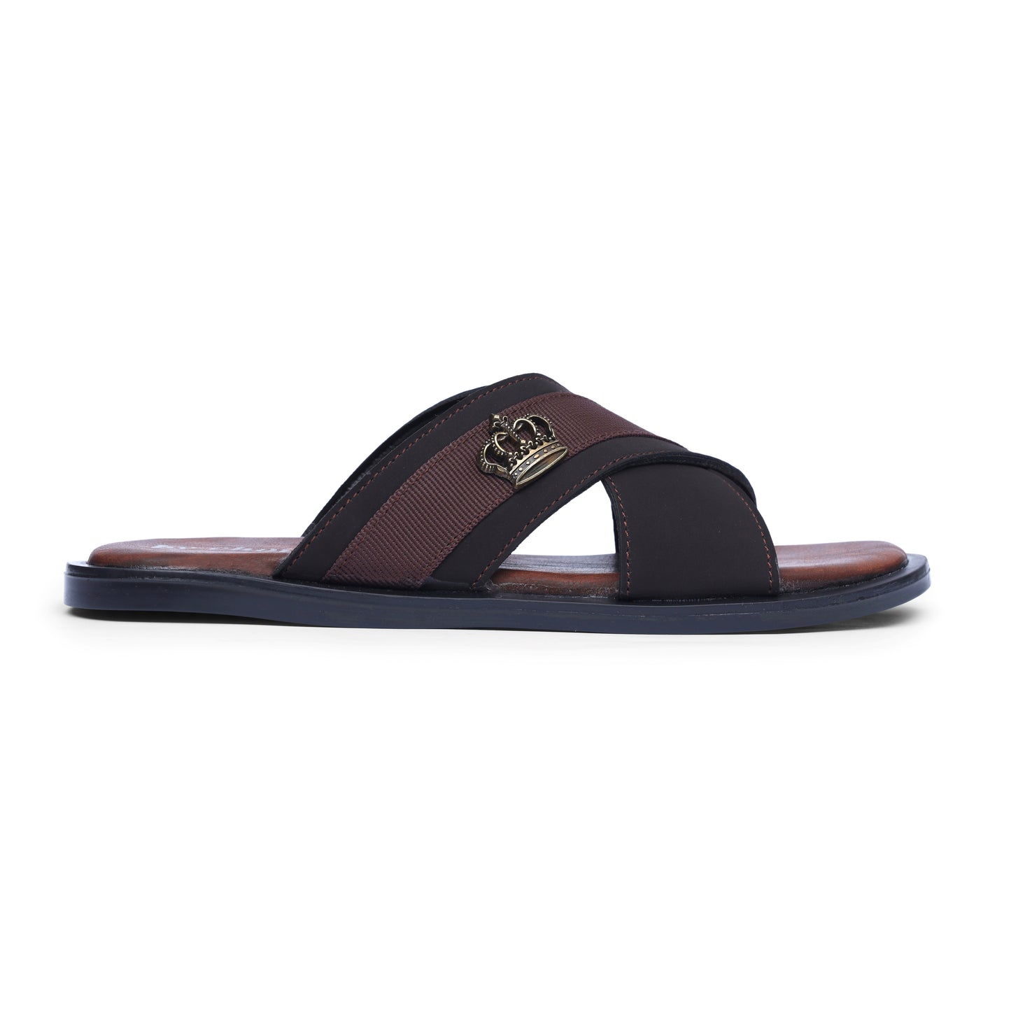 Men's Luxe Brown Cross Strap Slippers