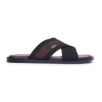 Men's Luxe Brown Cross Strap Slippers
