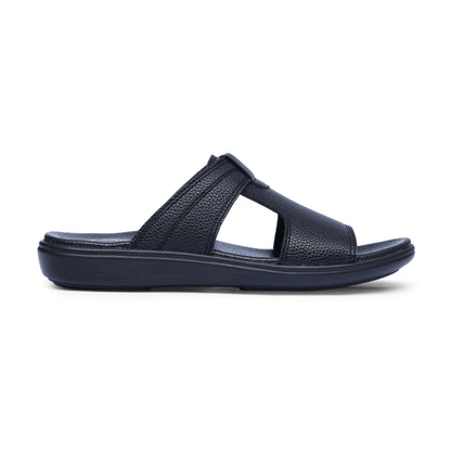 Men's Black Leather Strap Medicated Slippers