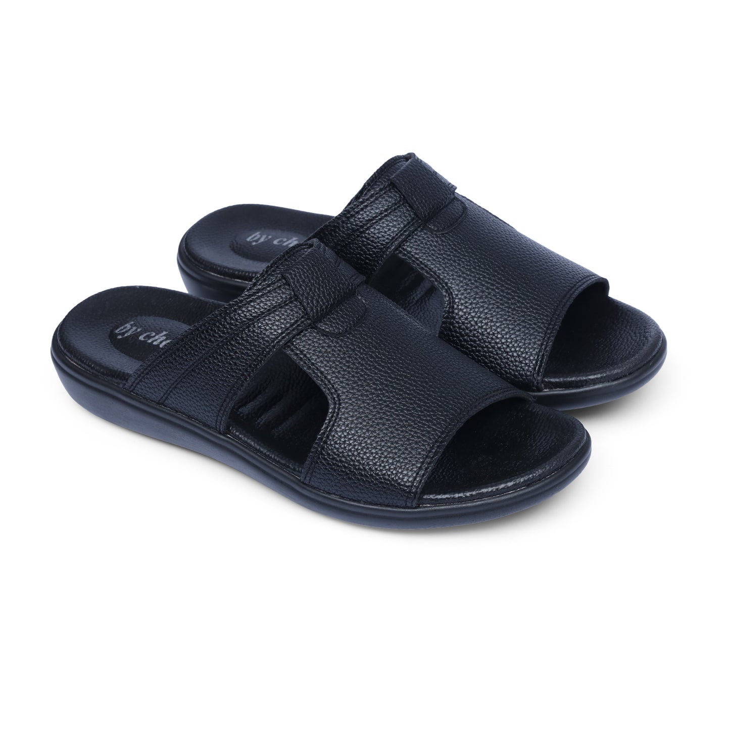 Men's Black Leather Strap Medicated Slippers