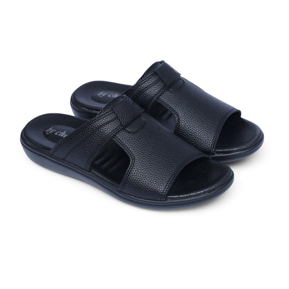 Men's Black Leather Strap Medicated Slippers