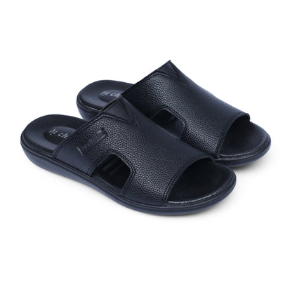 Men's Black Leather Medicated Slippers