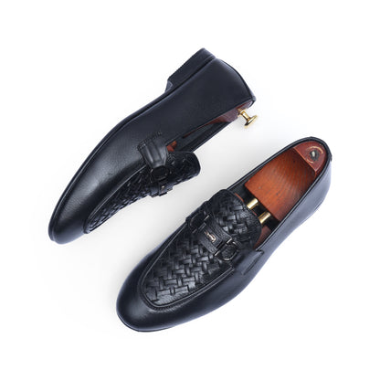 Black Leather Braided Upper Formal