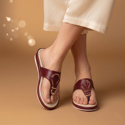Women's Maroon Oval Ring Slippers
