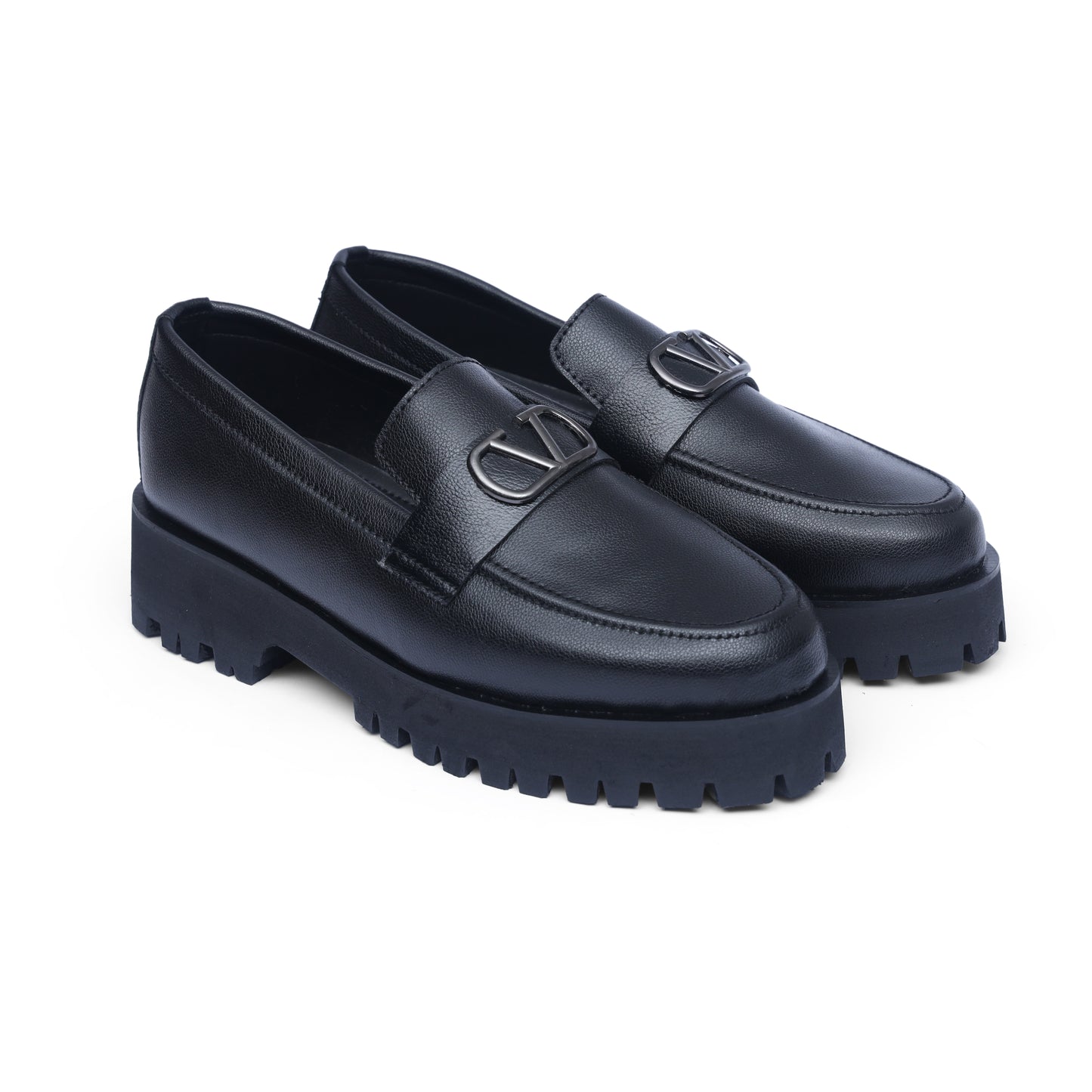High Sole Black v Buckle Loafers