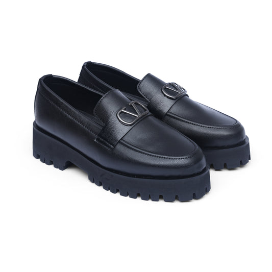High Sole Black v Buckle Loafers