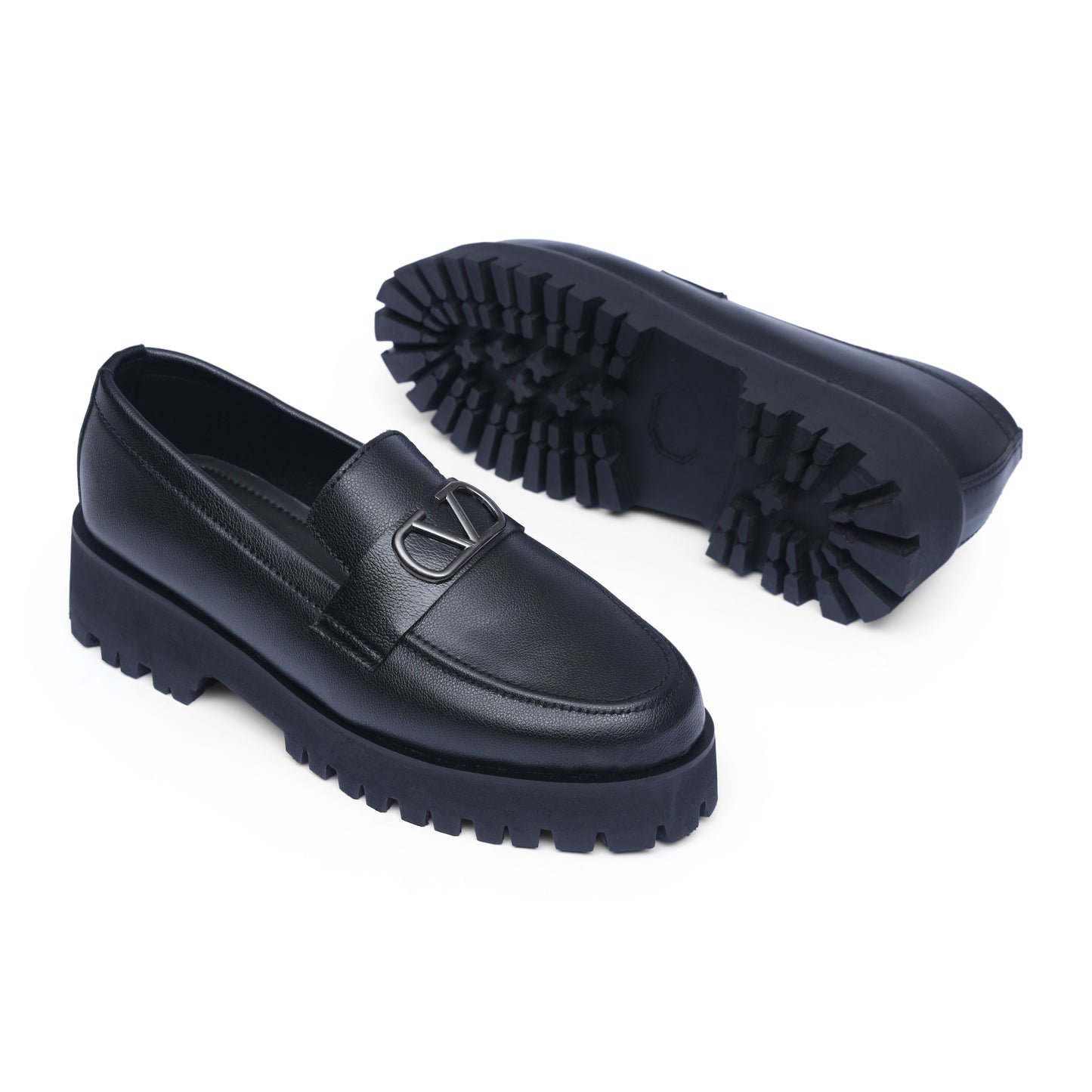 High Sole Black v Buckle Loafers
