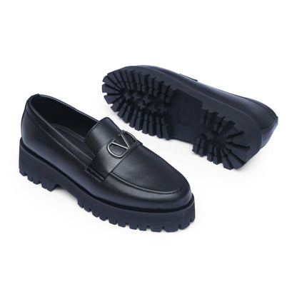High Sole Black v Buckle Loafers