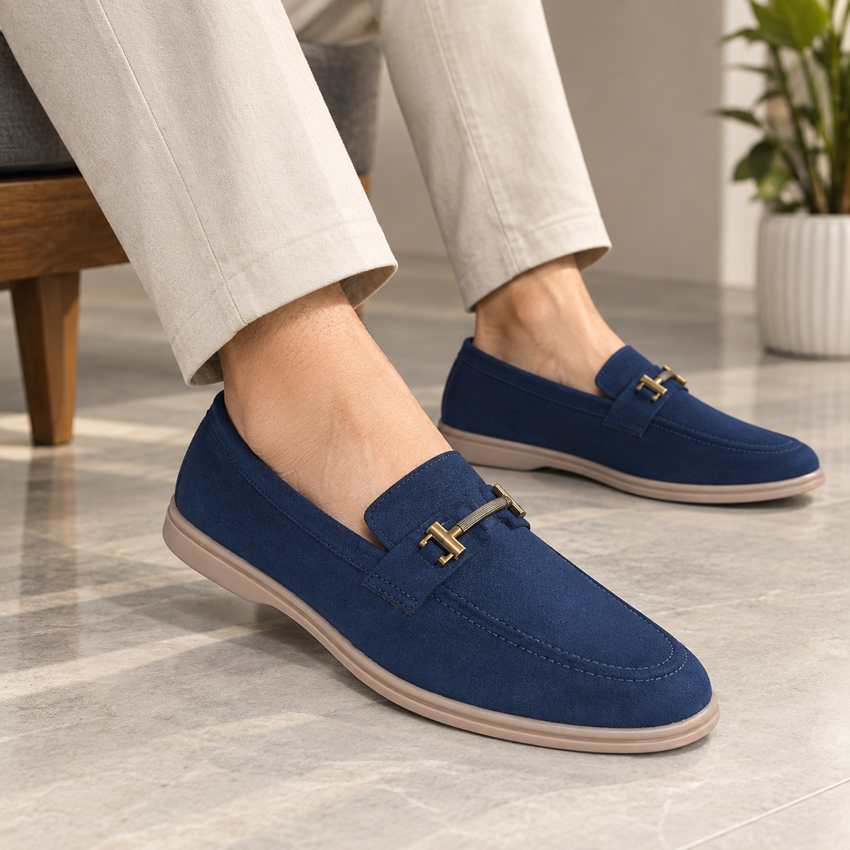 Blue Suede Leather Loafers