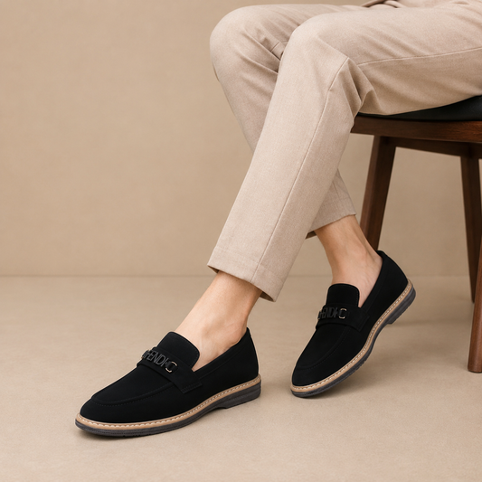 Black Suede Fendi Buckle Loafer