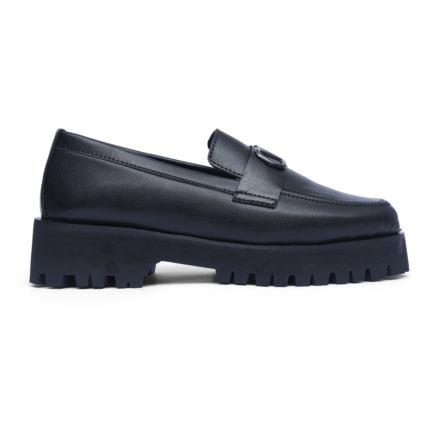 High Sole Black v Buckle Loafers