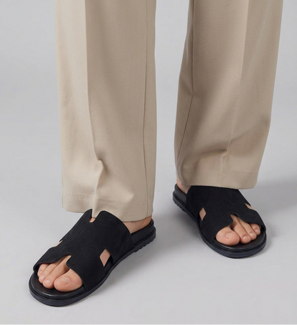 Men's Black Suede Medicated Slippers