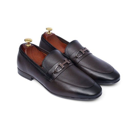 Brown Leather H buckle shoe