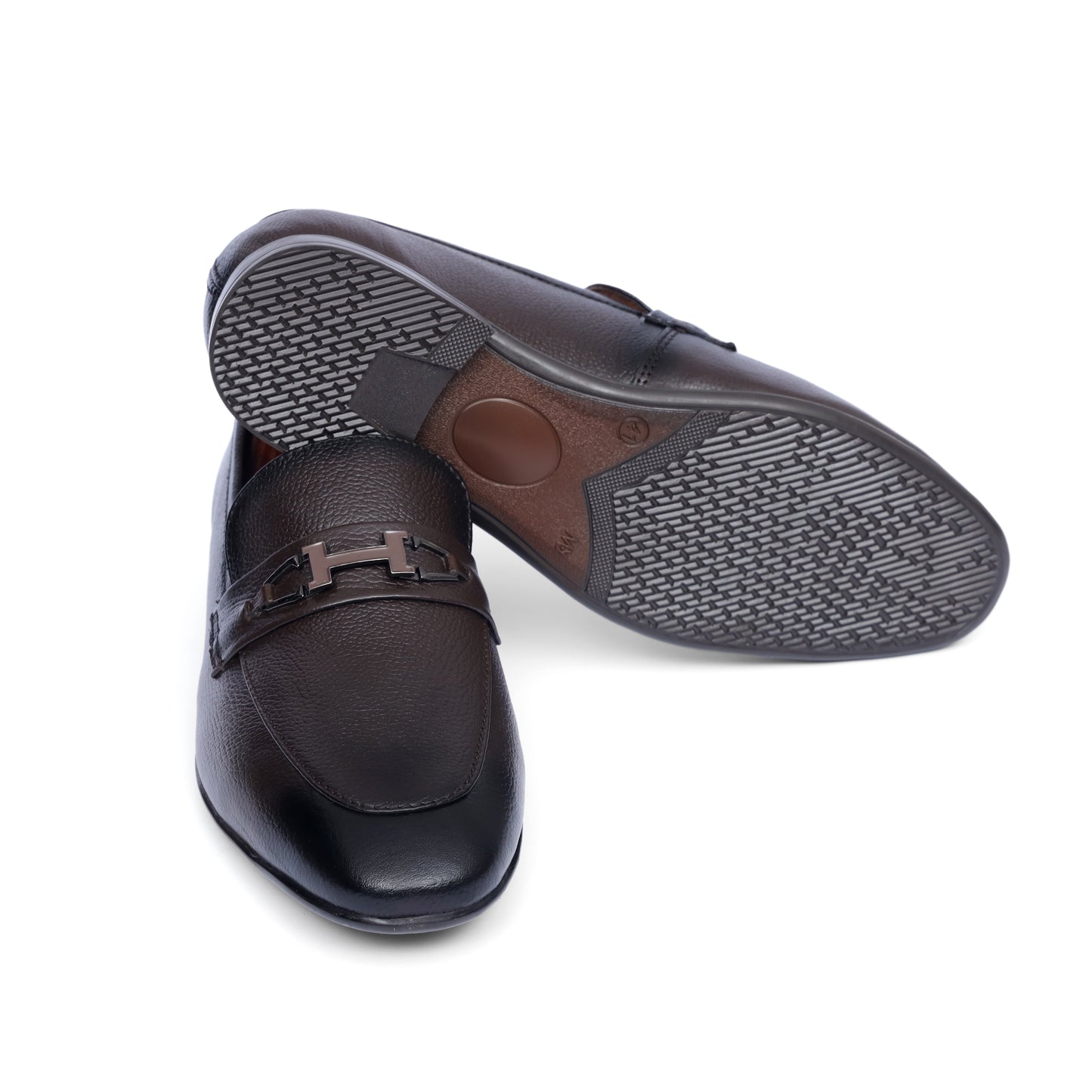 Brown Leather H buckle shoe