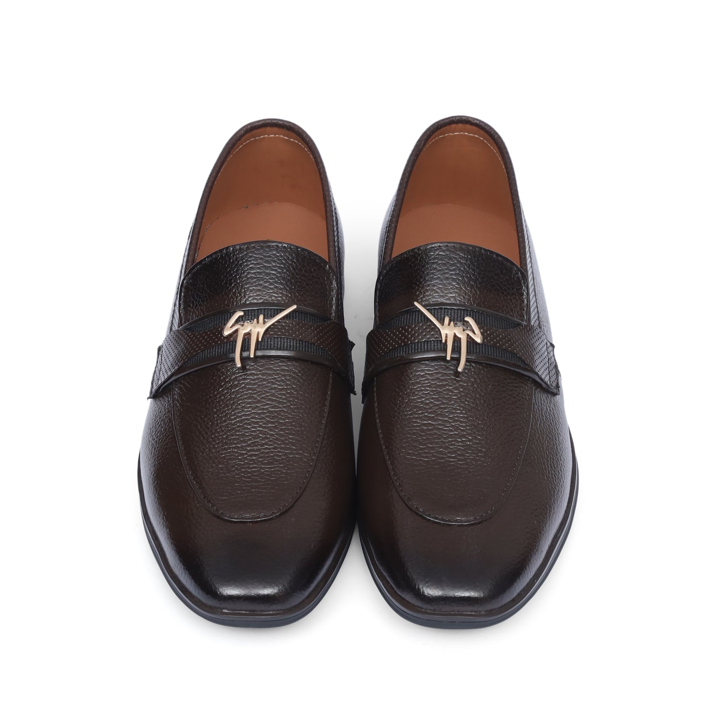 Brown leather buckle strap shoe