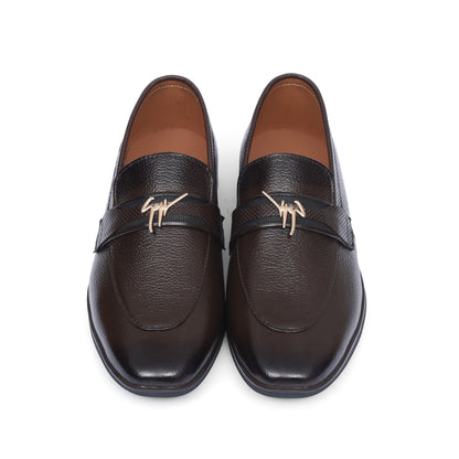 Brown leather buckle strap shoe