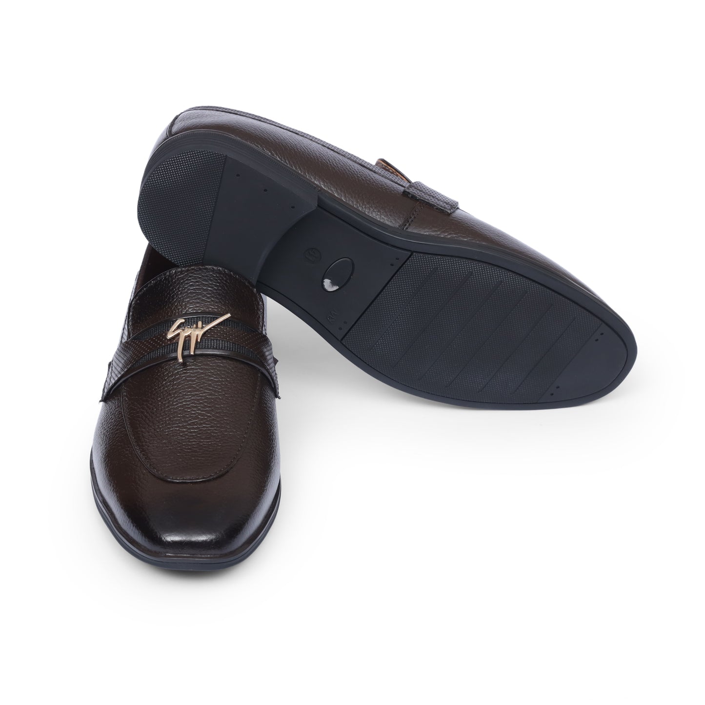 Brown leather buckle strap shoe