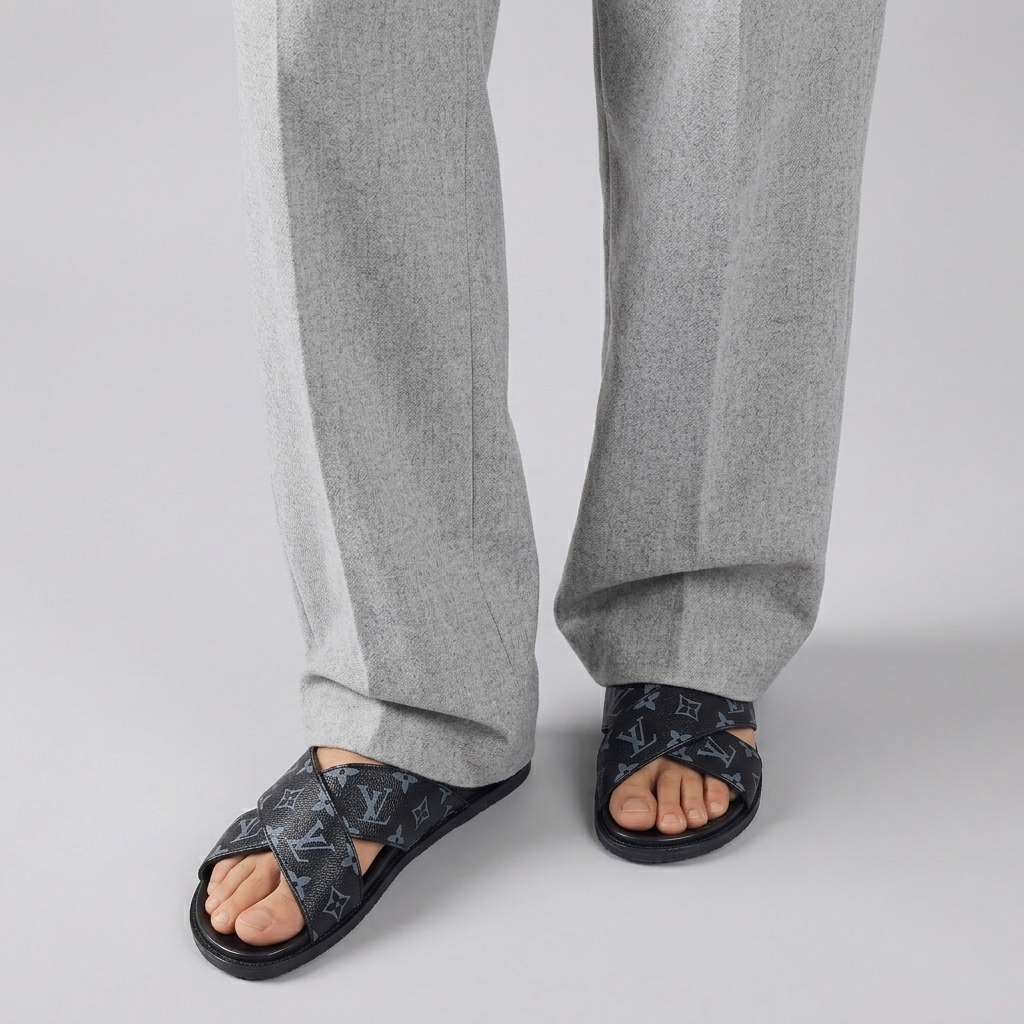 Men's LV Cross Strap Medicated Slippers