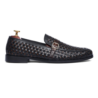 Brown Executive Woven Side-Buckle Shoes