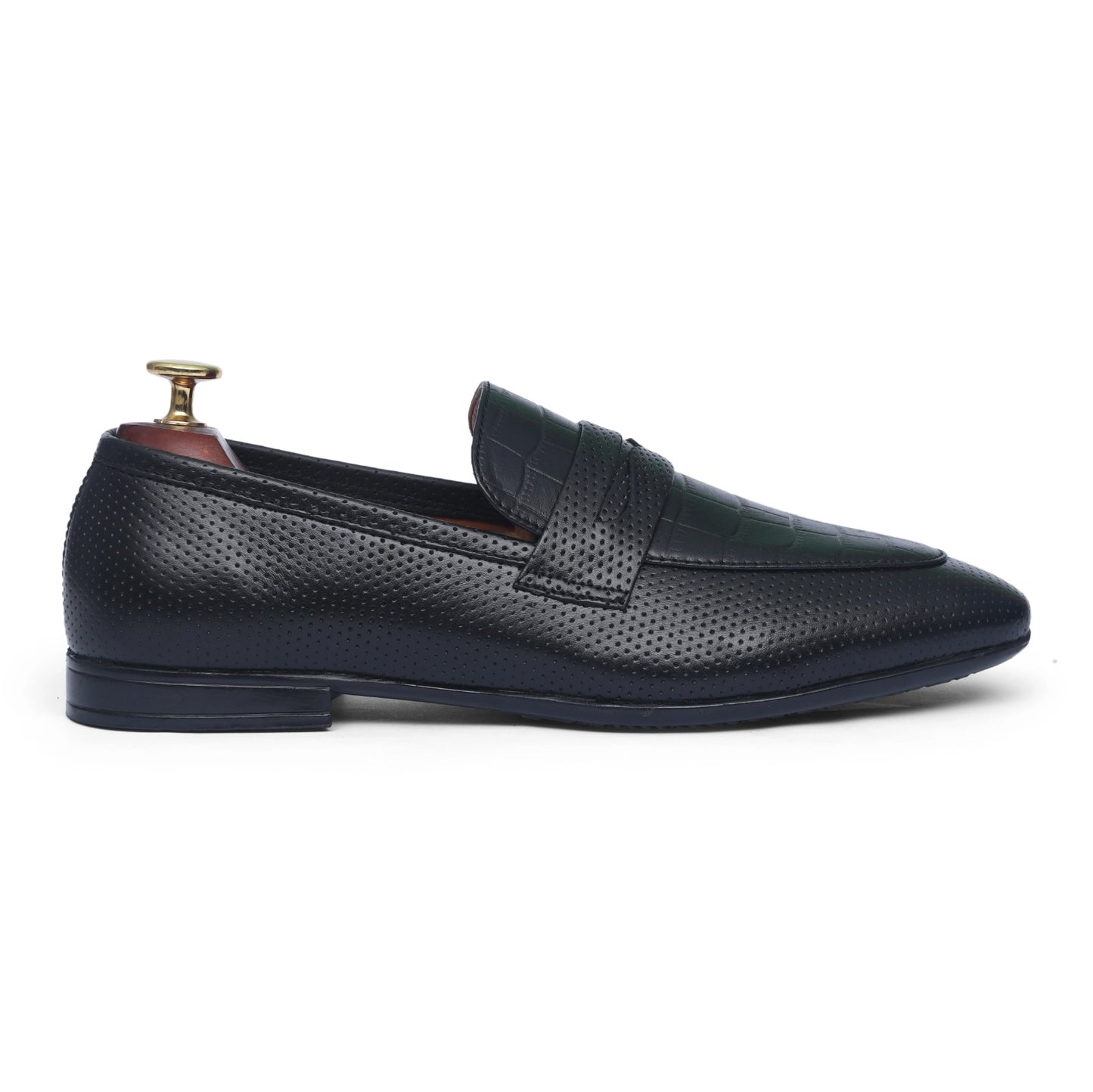Black Leather Croc Penny Strap Shoes