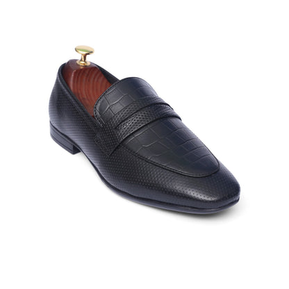 Black Leather Croc Penny Strap Shoes