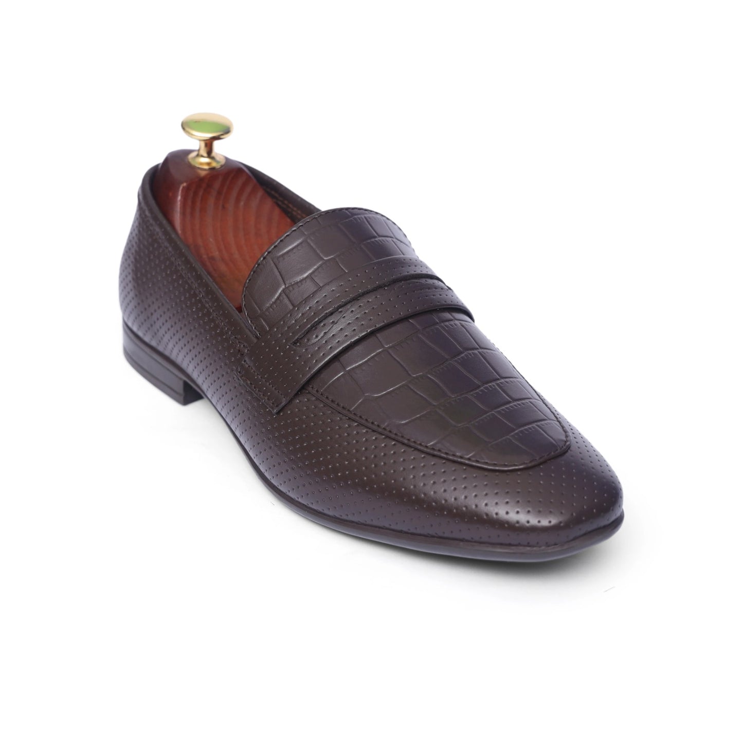 Brown Leather Croc Penny strap Shoes