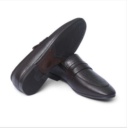 Brown Leather Croc Penny strap Shoes